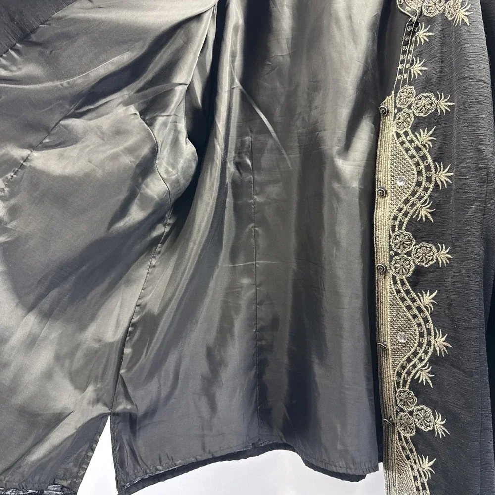 Silk Land Women's Jacket Size 2X‎ Black Gold Beaded Bling Button Up Tunic Lined